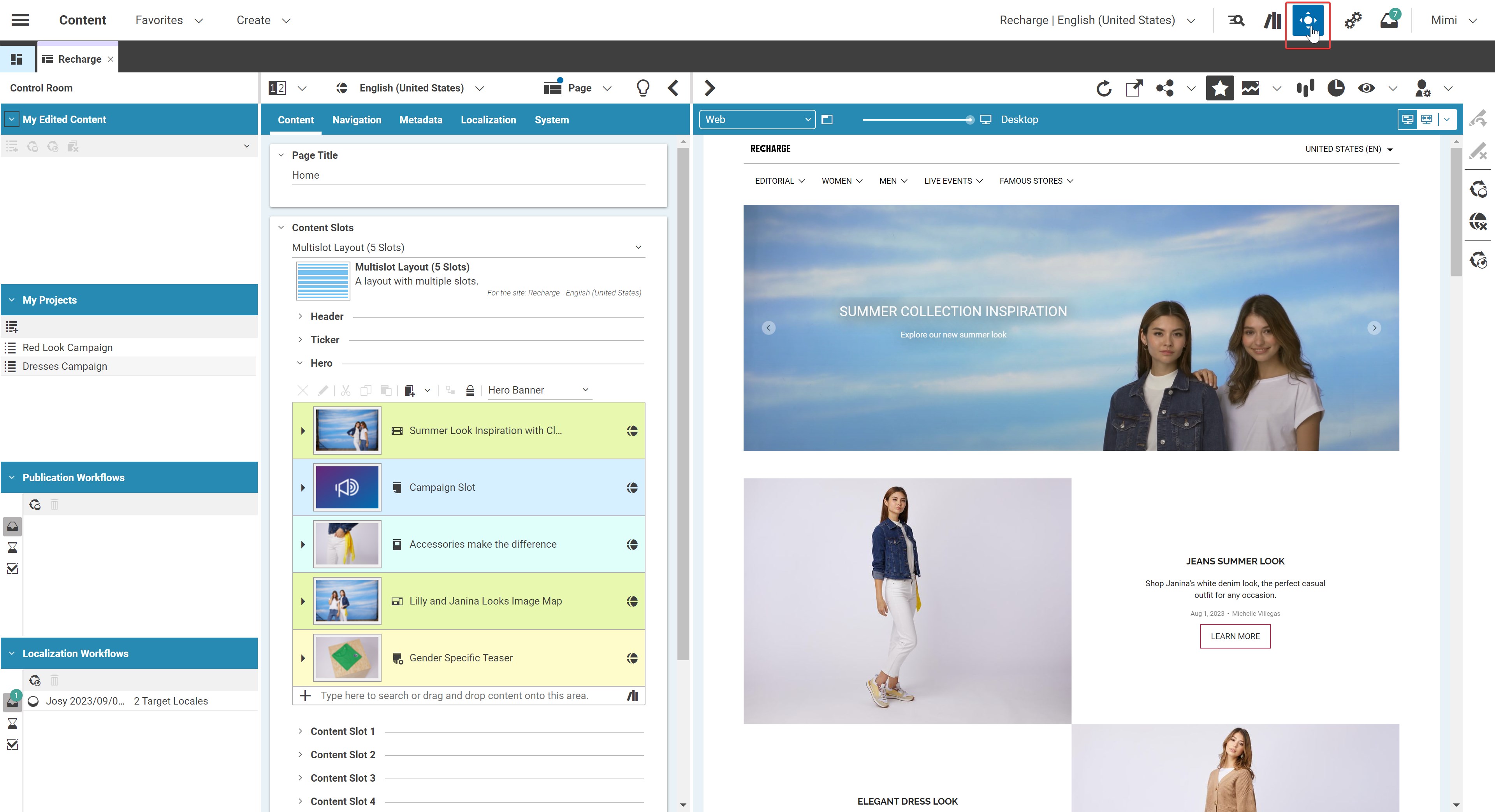 Open the control room to access the project management tool