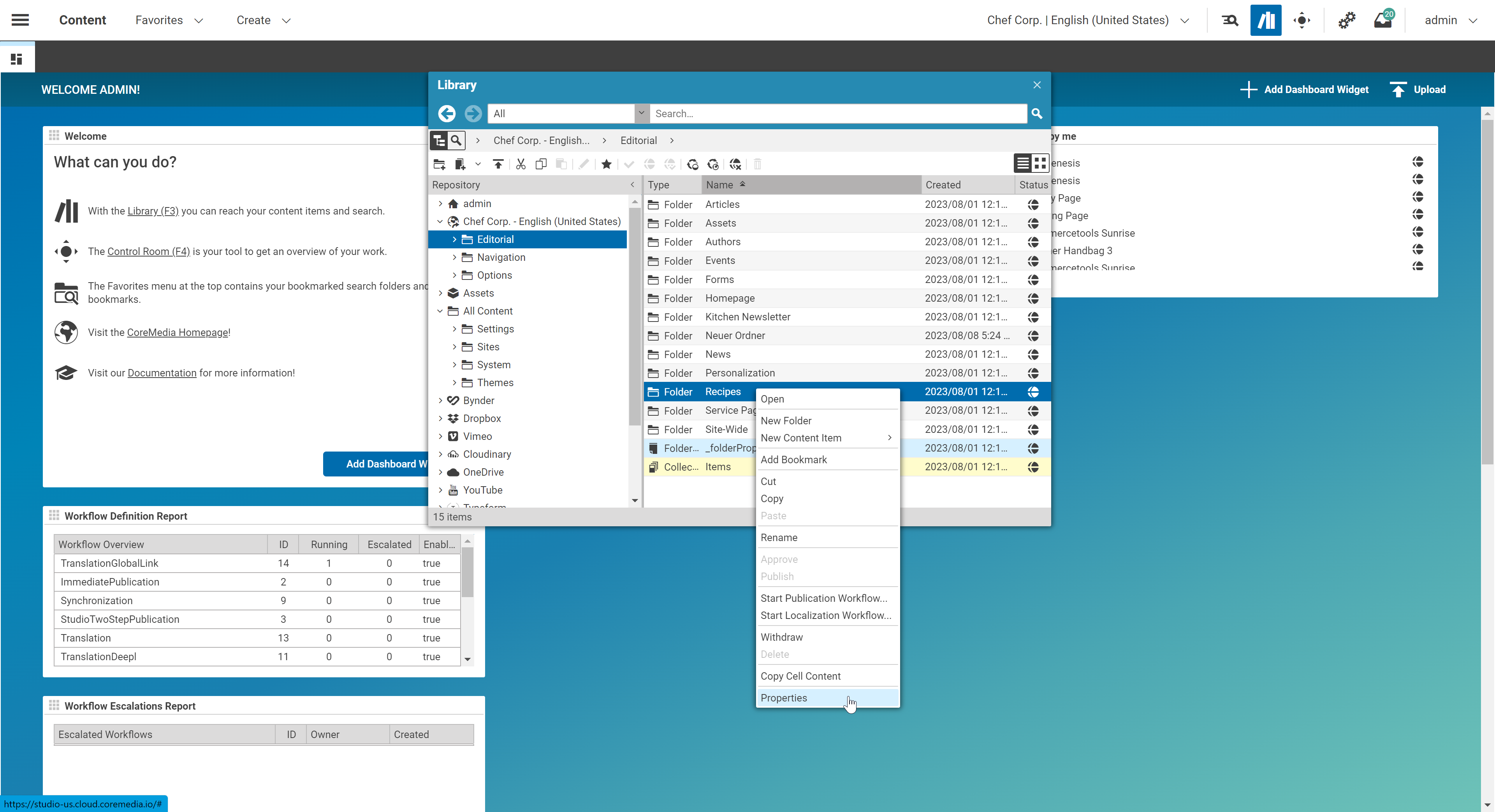 Open the permissions popup on a folder via the library