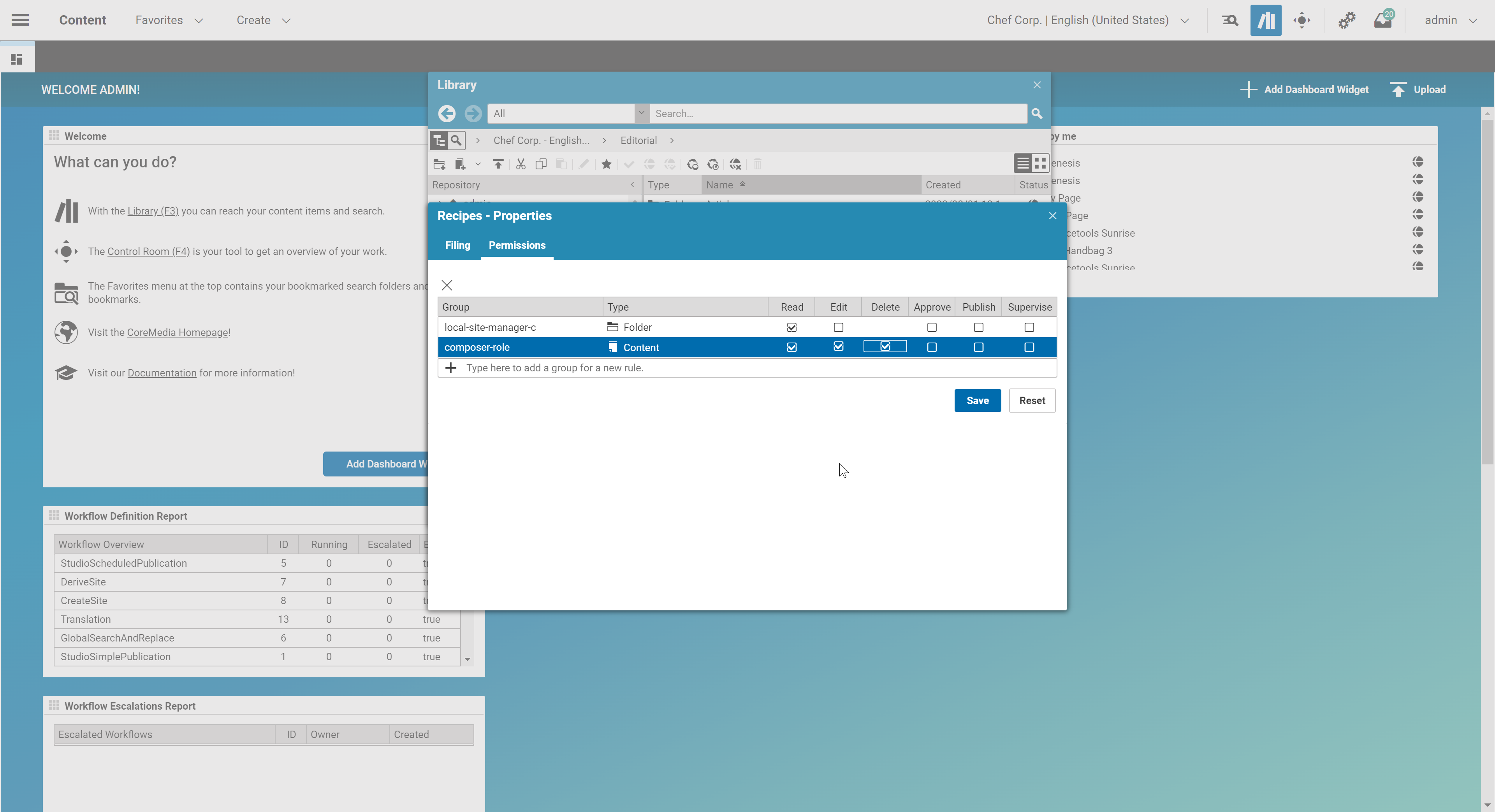 Configured permissions example