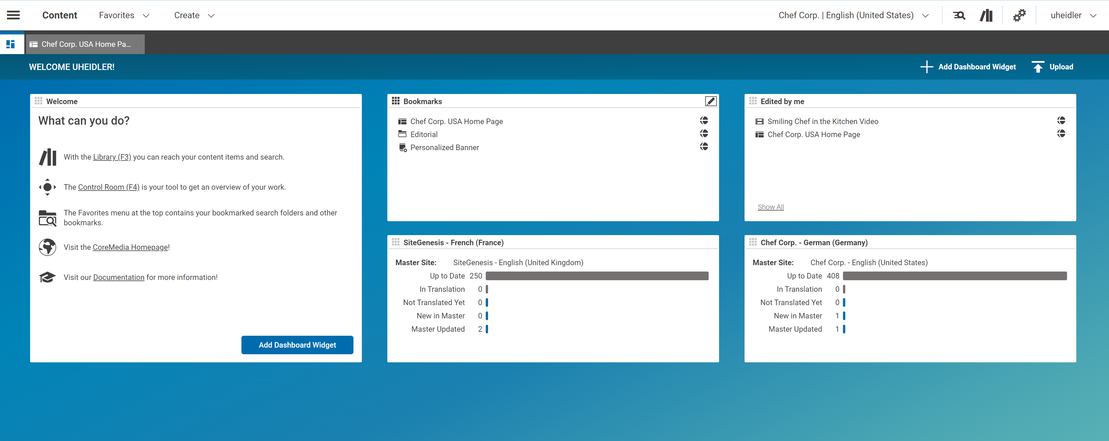 Screenshot of CoreMedia Studio Dashboard