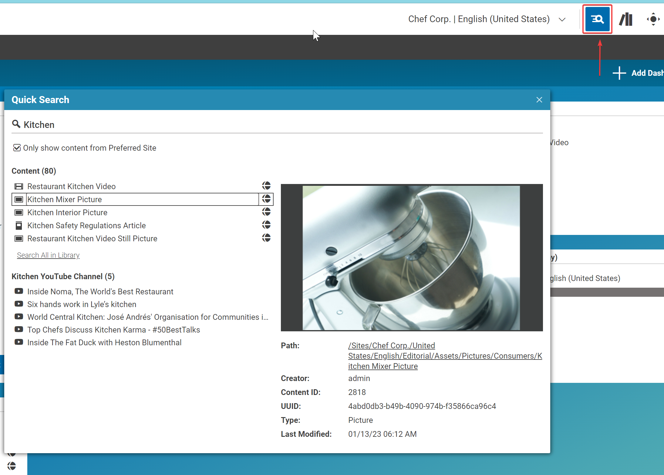 Screenshot of Quick Search toolbar