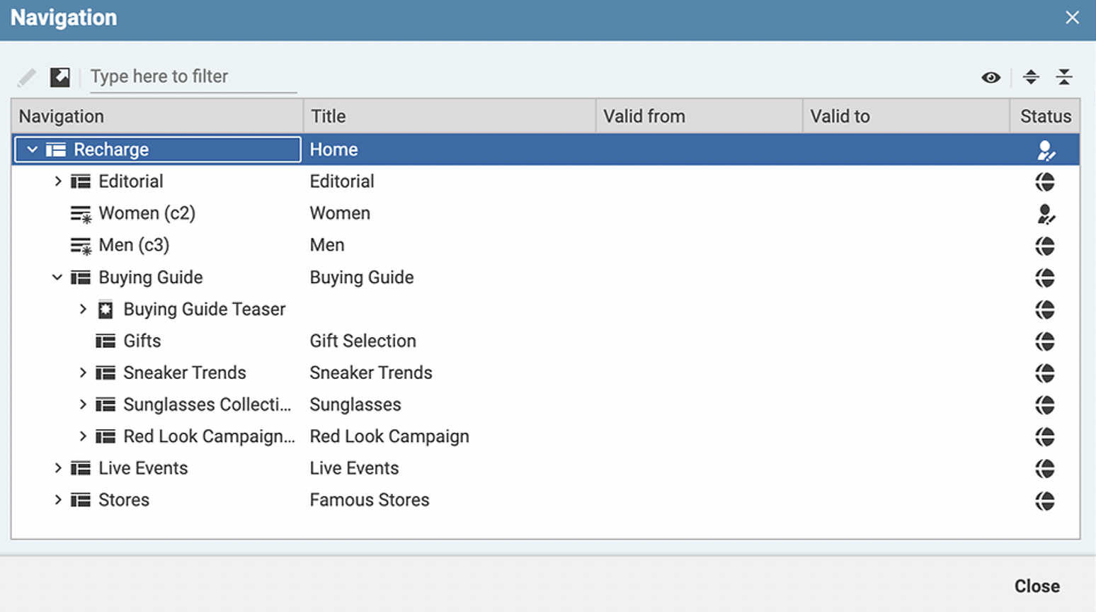 Screenshot of Navigation